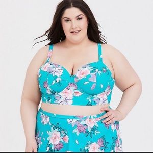 Torrid floral swim top teal size 0F